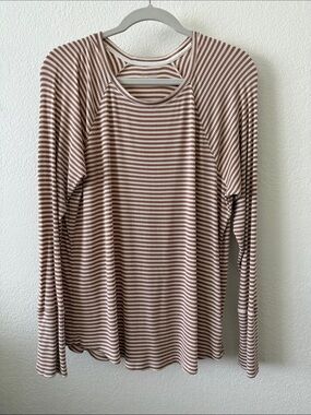 Offline by Aerie Striped Long Sleeve Crewneck Top - Brown & White